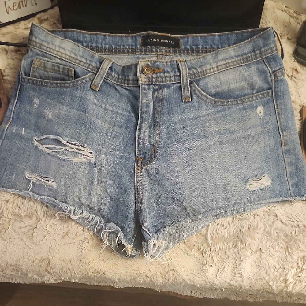 Flying Monkey Light Wash Distressed Denim Cutoff Shorts